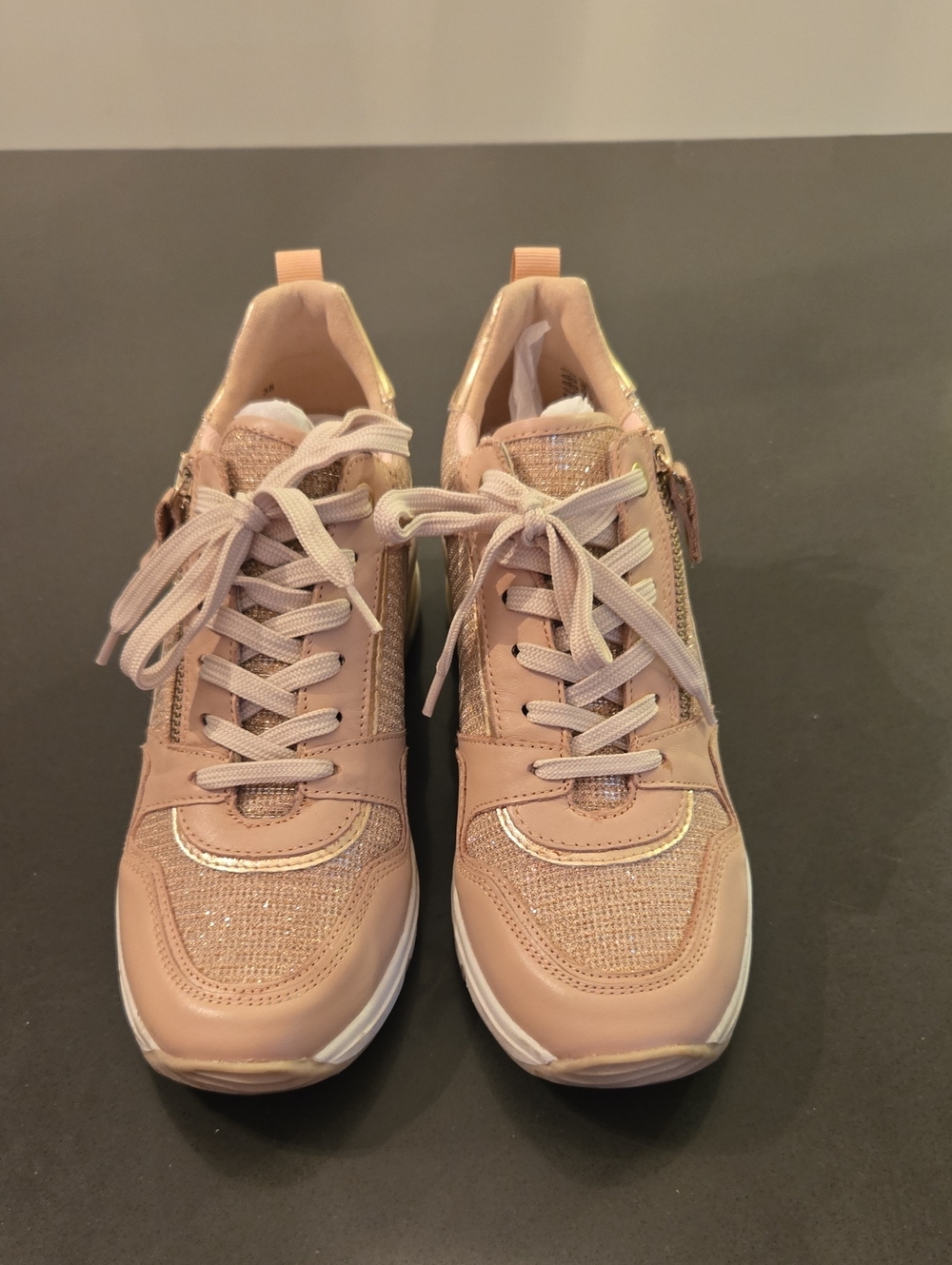 Women’s Blush Pink Lace-Up Sneakers with Metallic Trim